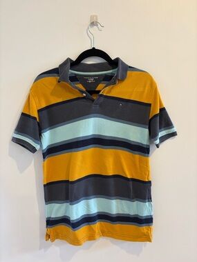 Tommy Hilfiger Men’s Striped Polo in Mustard, Light Blue, dark blue& Navy